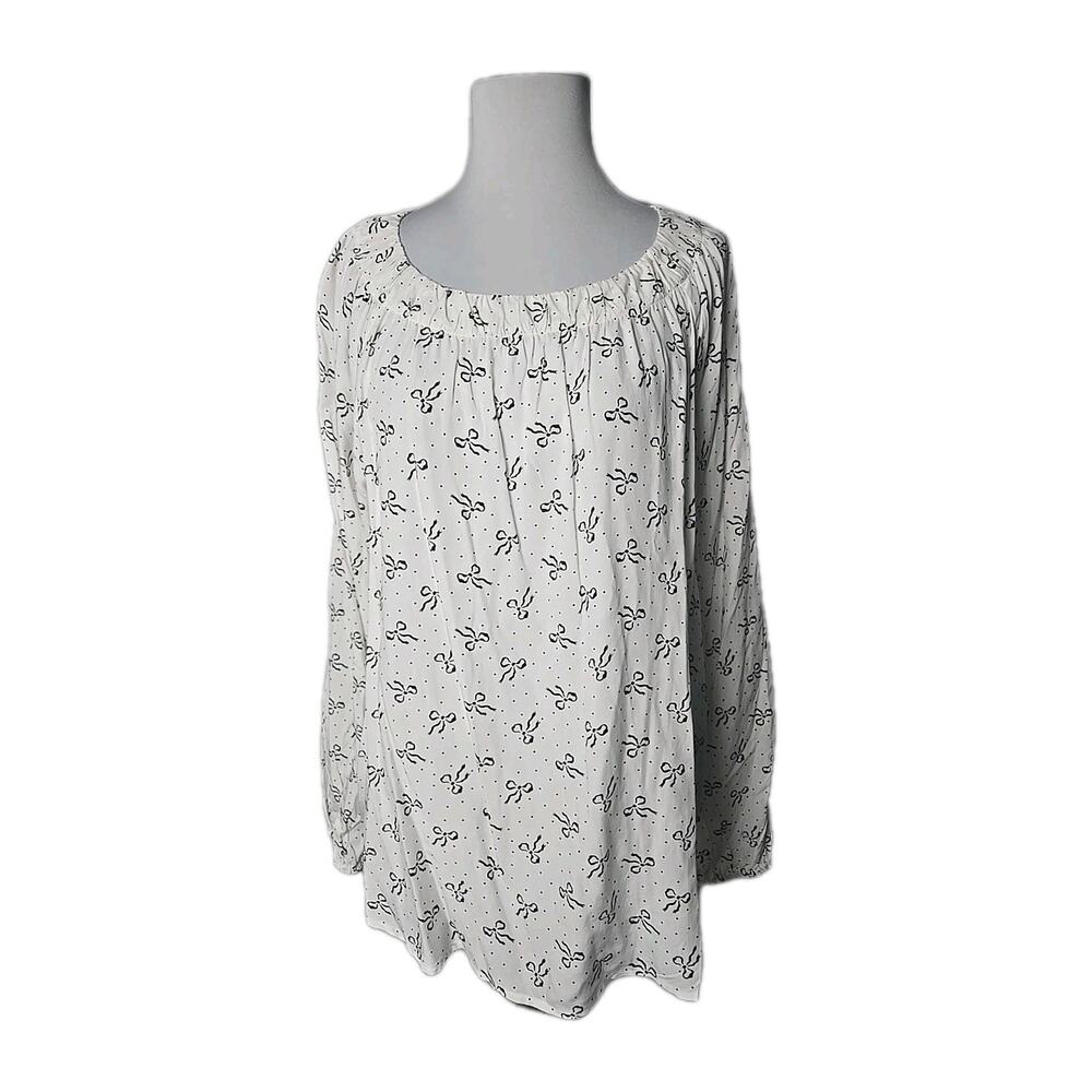 LOFT Outlet White Bow-Print Flowy Top‎ Size Large L NWT $59.99
